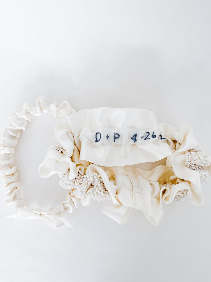 Garter Set: Personalized Ivory Satin with Beading