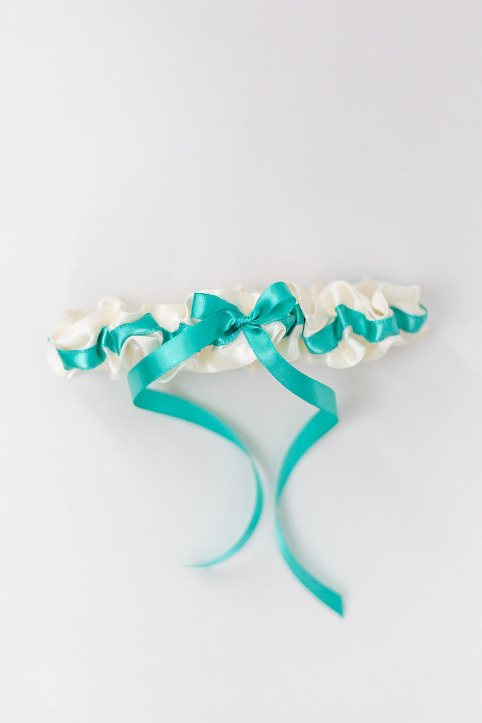 aqua blue and ivory custom bridal garter