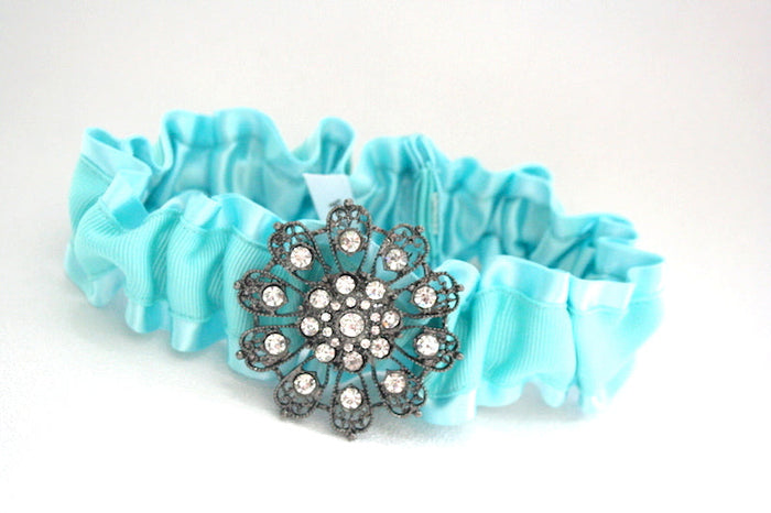 Aqua Garter With Brooch