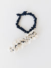 personalized wedding garter set with beads & ivory & navy blue satin by expert bridal accessory designer, The Garter Girl