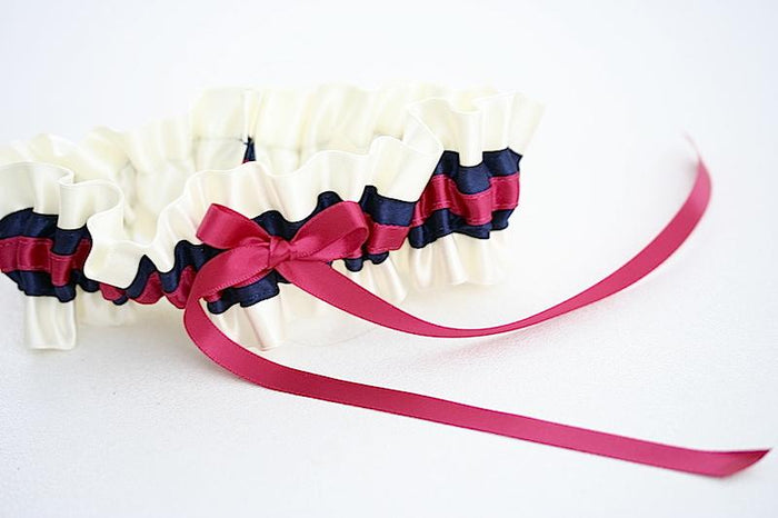 Garter: Navy Blue, Fuchsia & Ivory