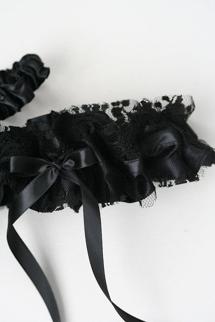 Garter Set: Black Lace and Satin
