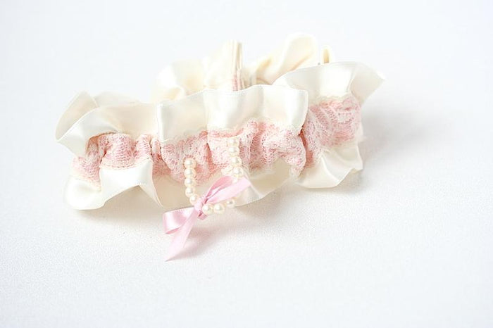 Garter: Blush, Ivory Lace and Pearls