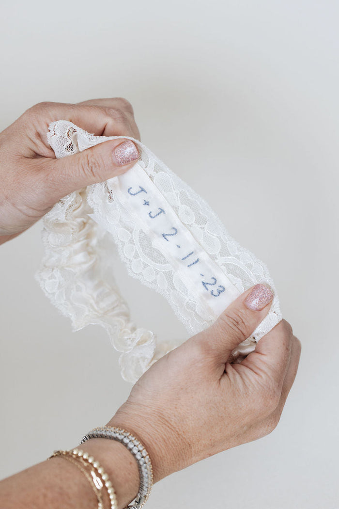 Chic Lace Bridal Garter With Ivory Bow and Embroidery by The Garter Girl
