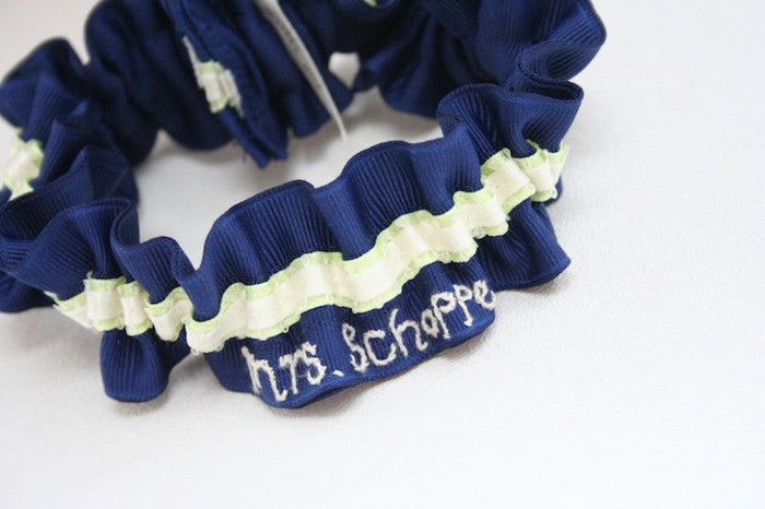 Navy Blue and Light Green Embroidered Garter