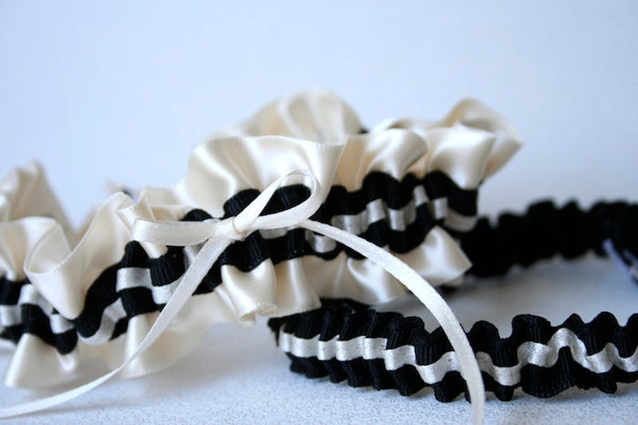 Ivory and Black Garter Set