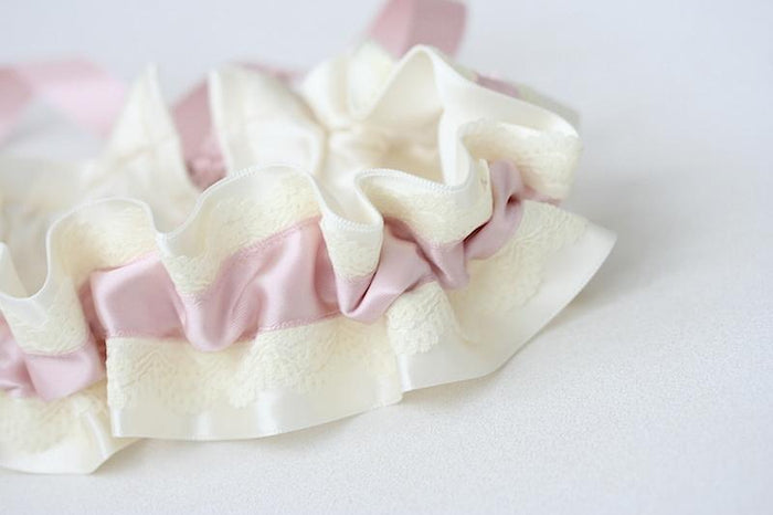 custom wedding garter with blush and ivory lace