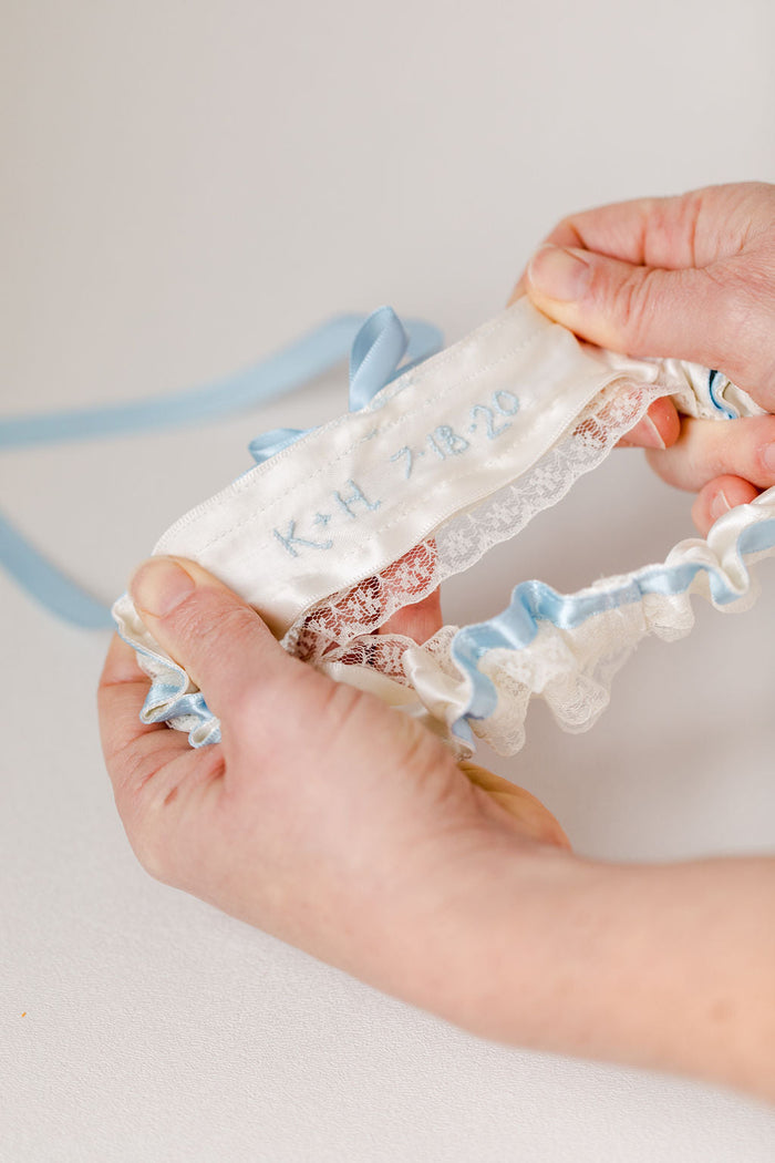 custom bridal garter personalized with wedding date
