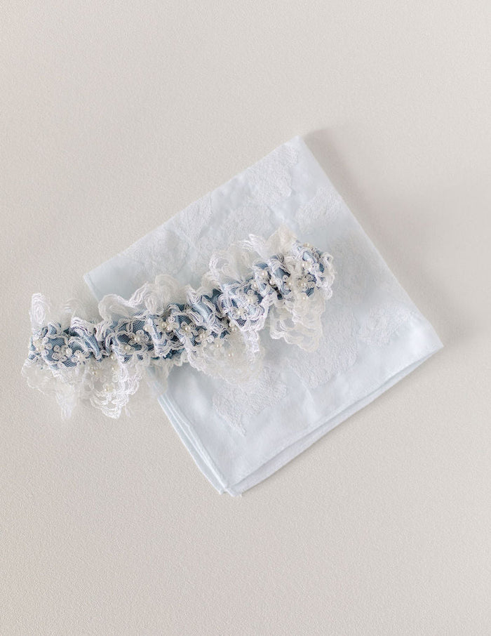 custom wedding garter and hanky handmade from bride's mother's wedding dress by The Garter Girl