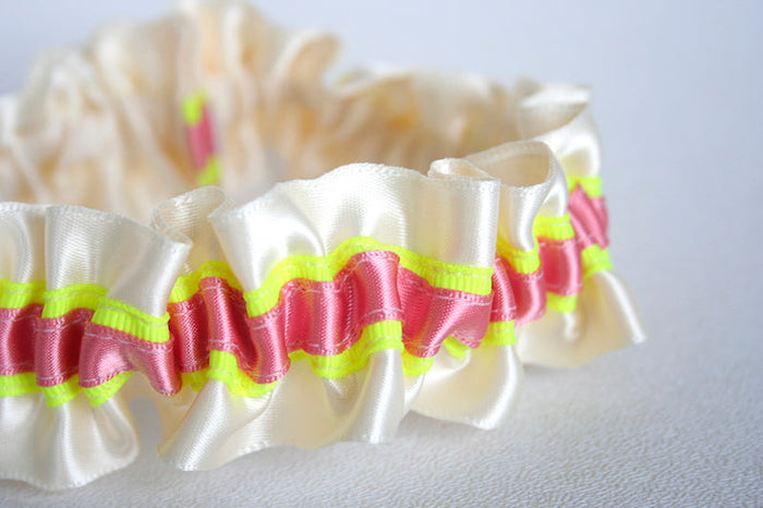 Ivory, Neon Yellow and Pink Garter