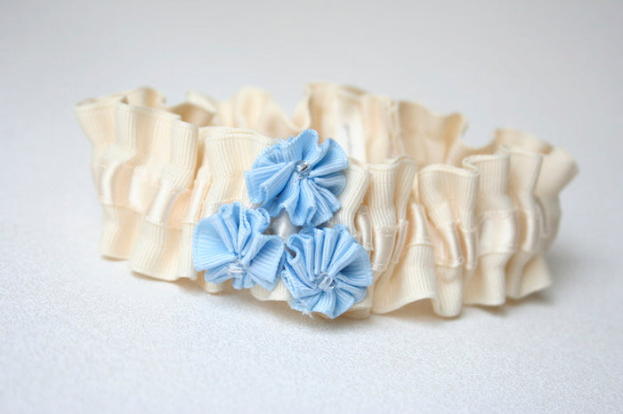 Ivory and Blue Rosettes Garter