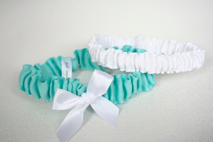 Aqua and White Garter Set