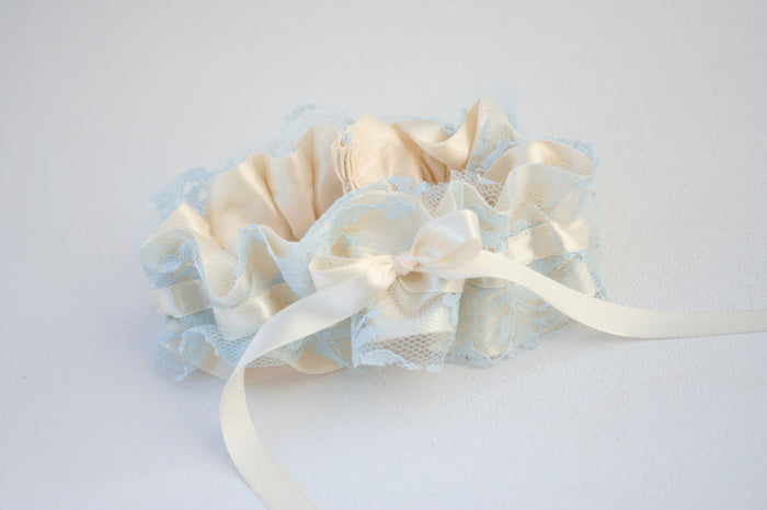 Ivory and Blue Wedding Dress Lace Garter