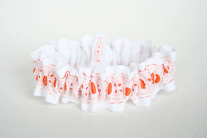 Orange and White Eyelet Lace Garter