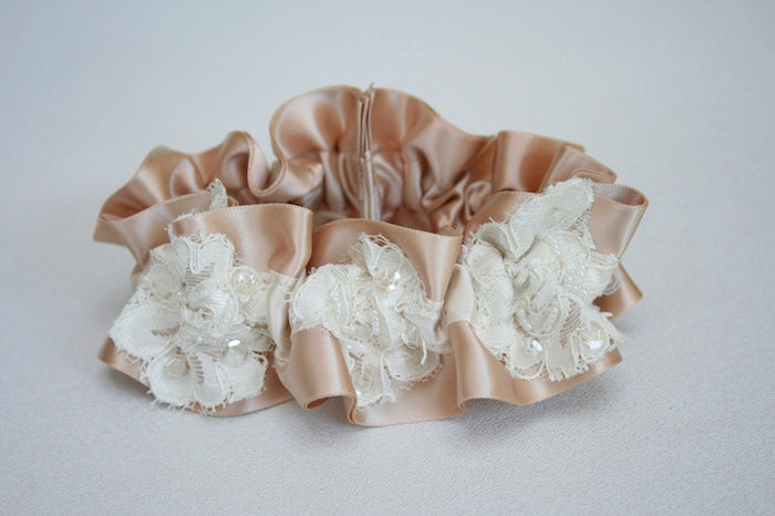 Champagne and Ivory Lace Wedding Dress Garter