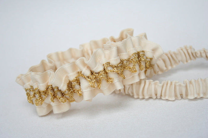 Ivory and Gold Lace Garter Set