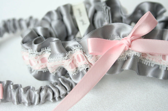Gray, Pink and Ivory Lace Garter Set