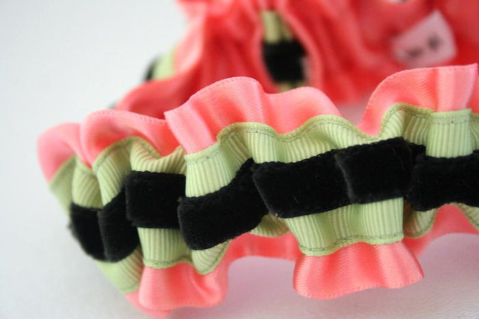 Coral, Green and Black Velvet Garter