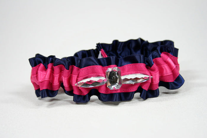 Navy Blue and Hot Pink Sparkle Garter Set