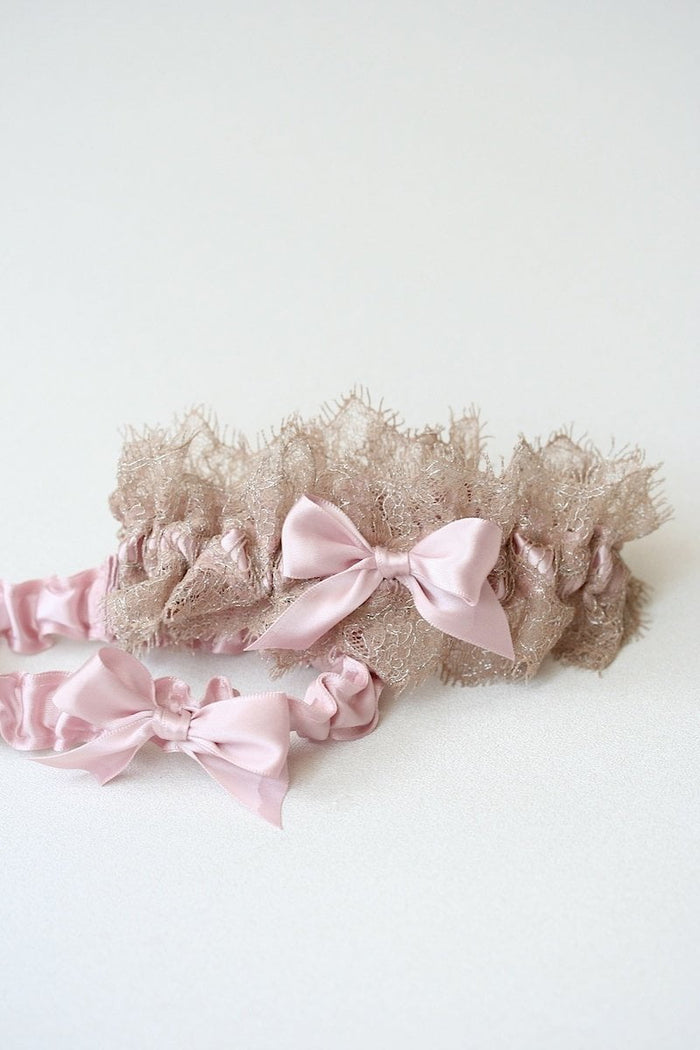 Garter Set: Blush & Shimmering Lace