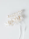 wedding garter set in ivory embroidered and handmade with tulle and pearls by The Garter Girl