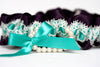 Custom Wedding Garter: Deep Plum with Turquoise, Lace and Pearls