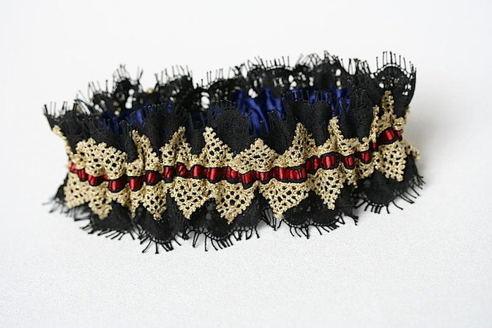Garter: Designer Black Lace, Gold Lace, Navy Blue and Red