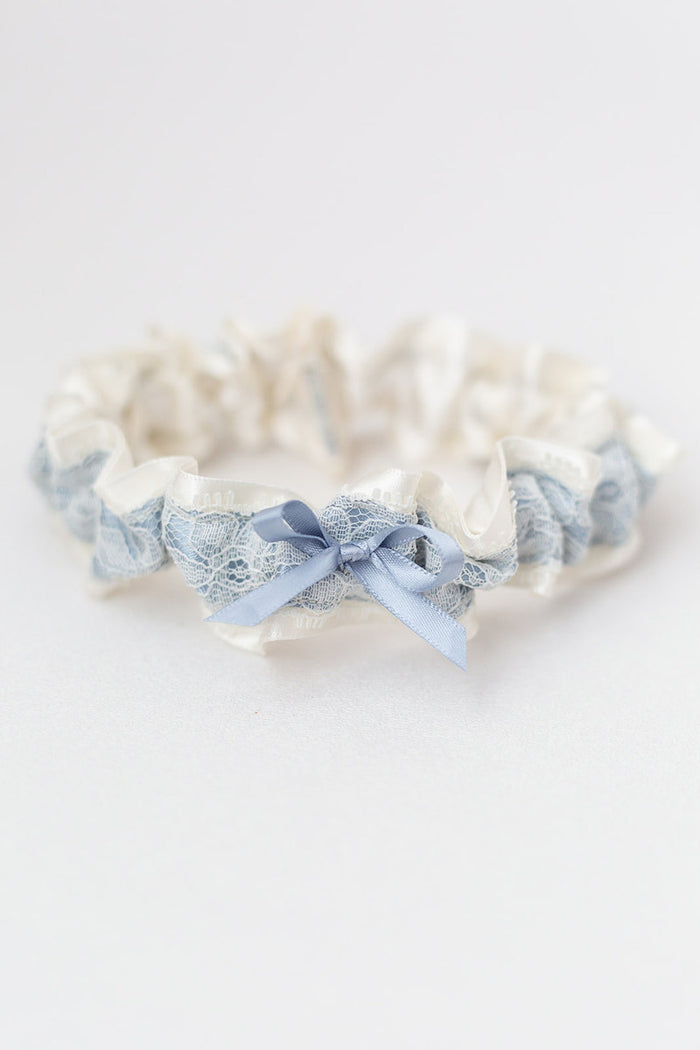 dusty blue custom wedding garter