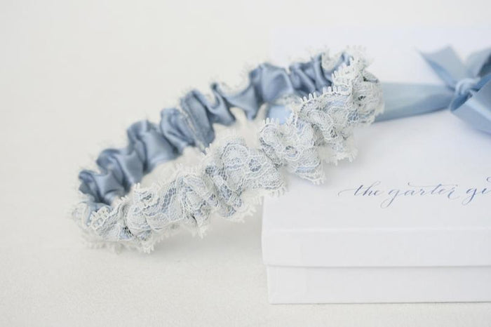 Garter: Dusty Blue Satin & Ivory Lace