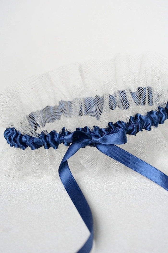 Garter: Gold Glitter Tulle and Navy Blue