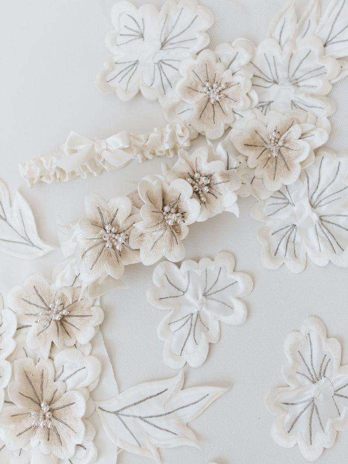 custom wedding garter handmade from bride's grandmother's wedding dress material by expert bridal accessories designer, The Garter Girl