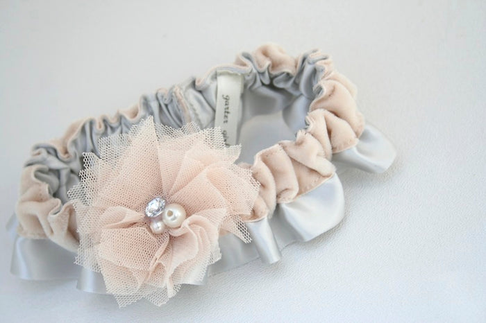 Gray and Nude Velvet Sparkle Garter