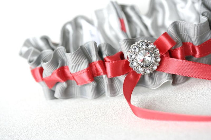 Gray and Coral Sparkle Garter