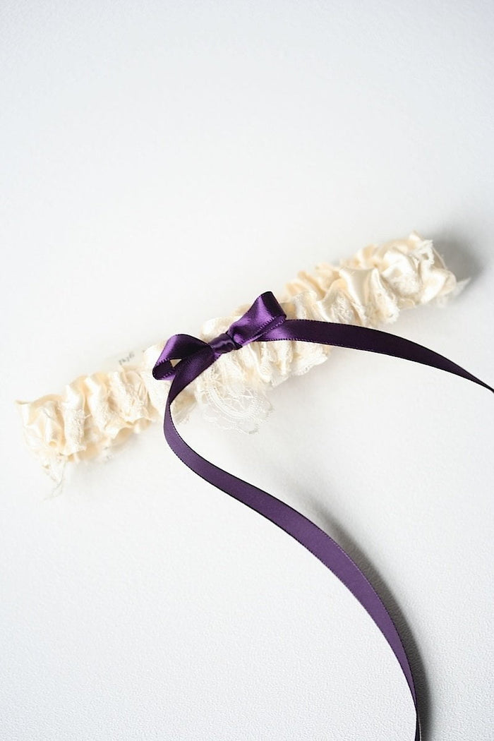 Heirloom Lace and Purple Embroidered Garter