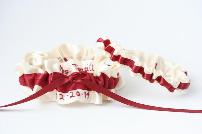 Ivory and Scarlet Personalized Garter Set