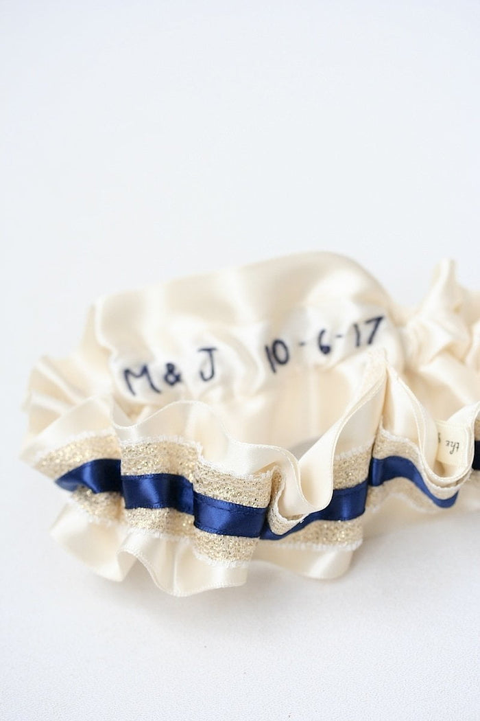 Garter: Gold Lace, Navy Blue and Embroidered