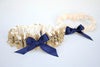 custom wedding garter with gold lace and navy blue