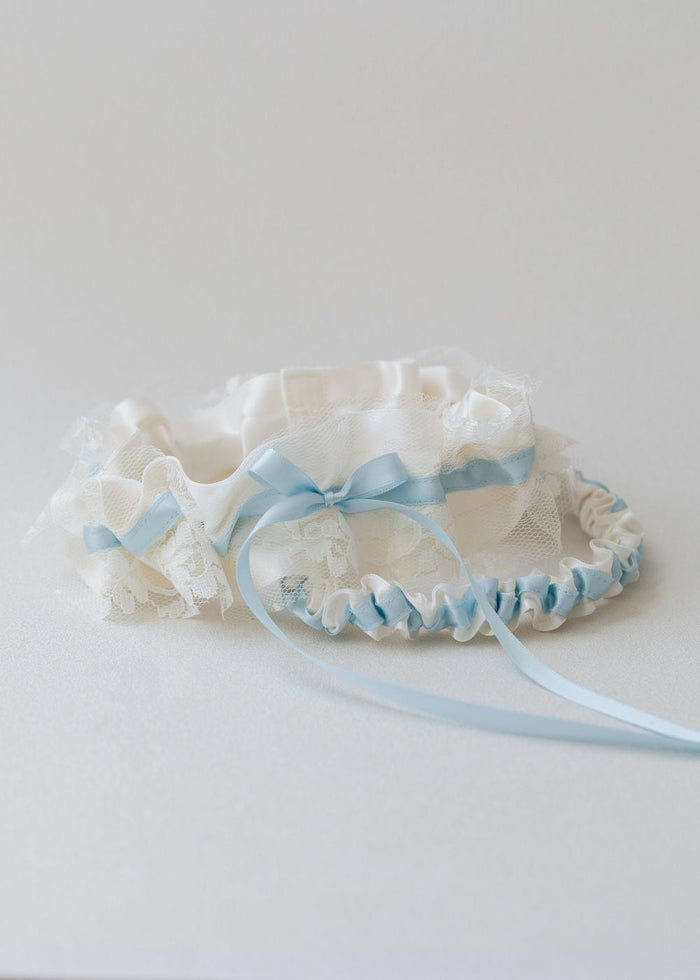 personalized wedding heirloom - wedding garter set with lace & something blue embroidery by expert bridal accessory designer, The Garter Girl