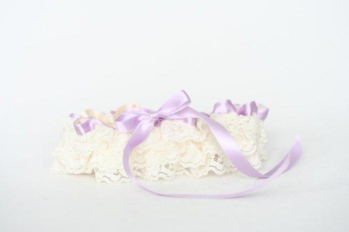 Ivory Lace and Lavender Garter Set
