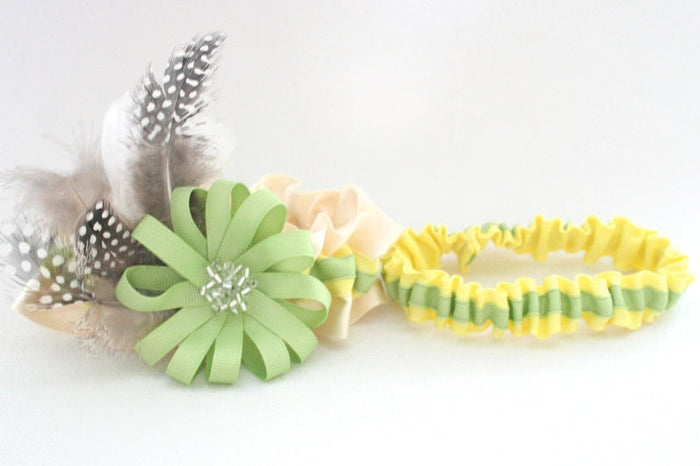 Lemon and Lime Sparkle and Feather Garter Set