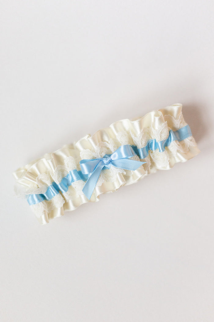 light blue and lace bridal garter