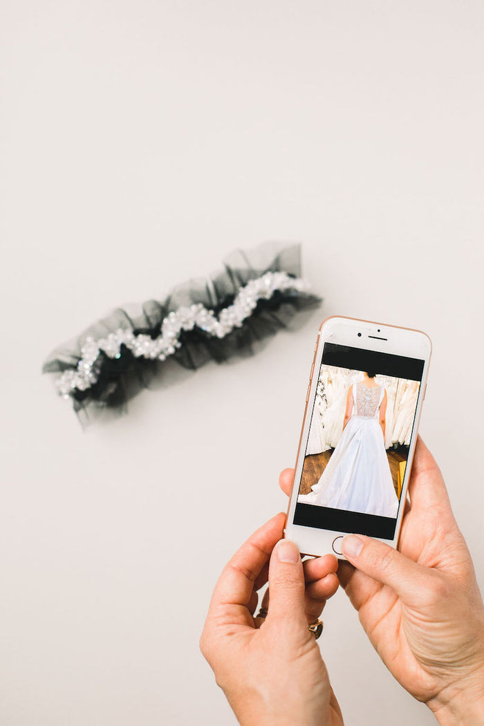 luxury tulle and sparkle bridal garter to match wedding dress handmade by The Garter Girl