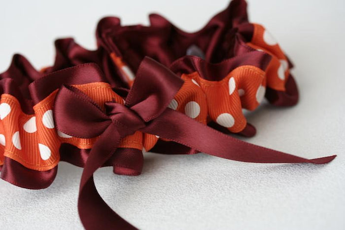 Orange Polka Dot and Maroon Garter