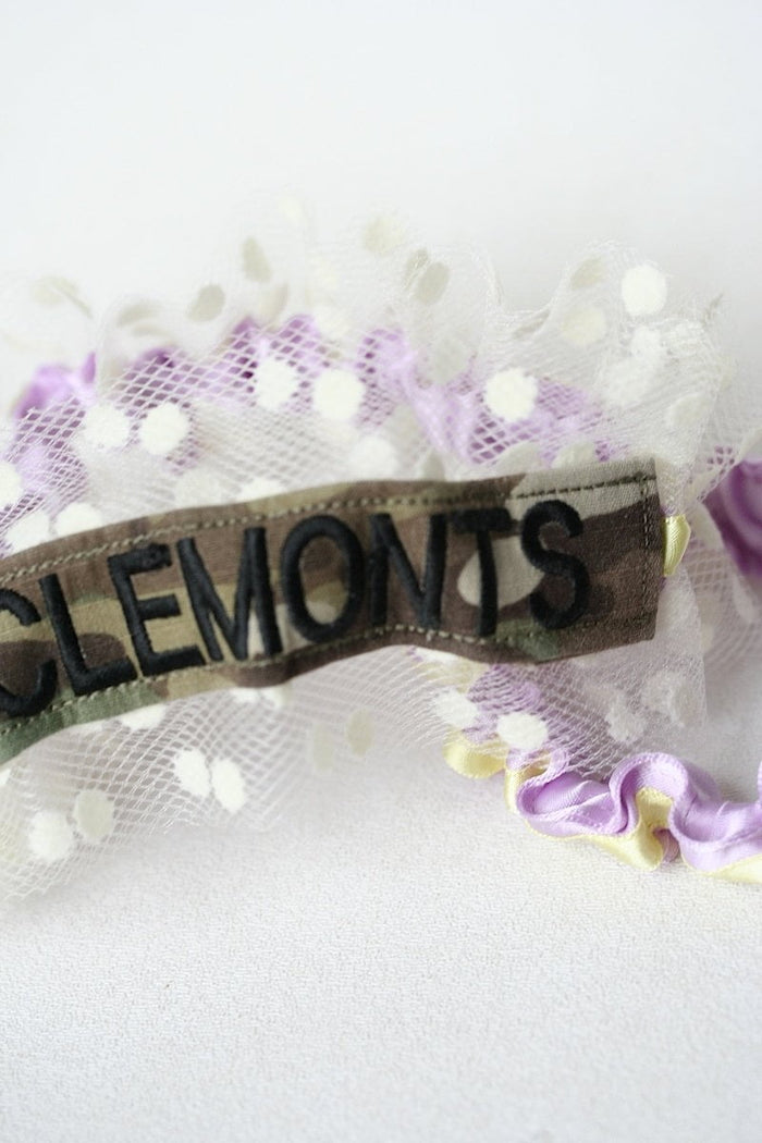Garter Set: Military Name Tape, Polka Dot Tulle, Lavender & Yellow