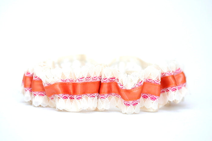 Military Name Tape, Orange, Hot Pink and Lace Garter Set