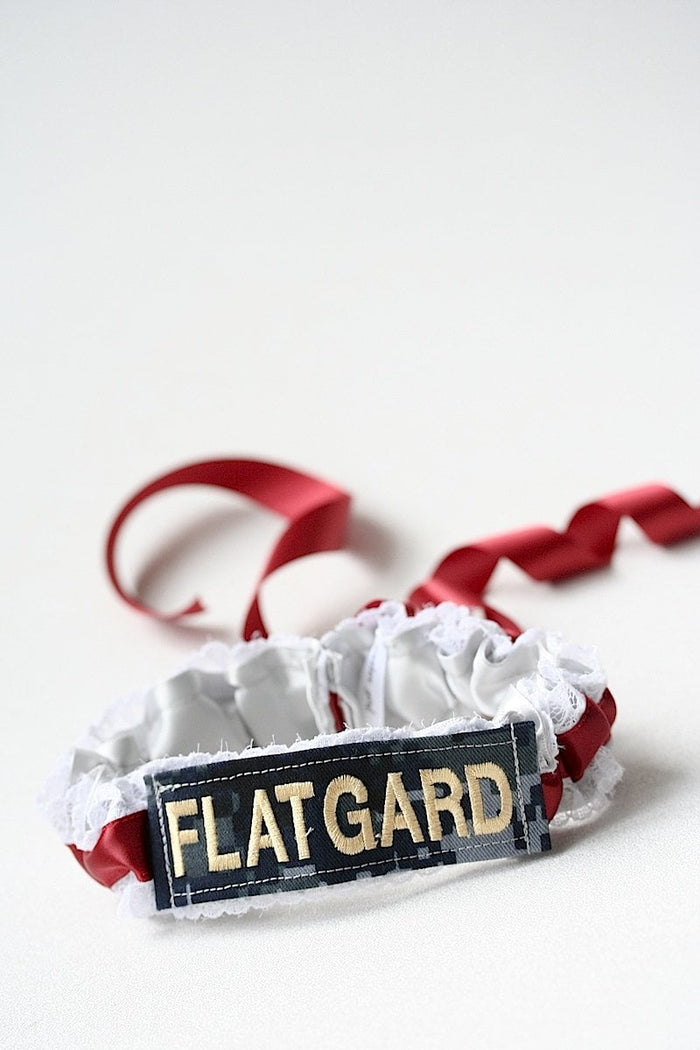 Garter: Military Name Tape, White Lace and Red