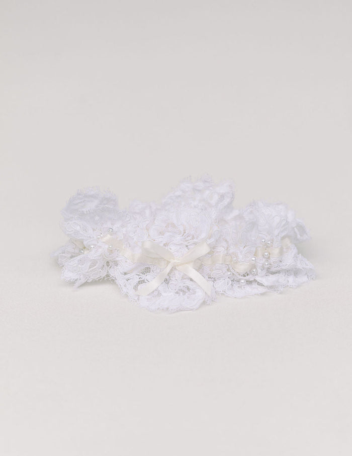 wedding garter heirloom handmade with mother's wedding dress lace and pearls by The Garter Girl