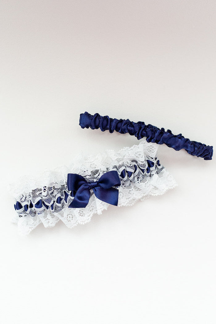 navy blue couture garter set
