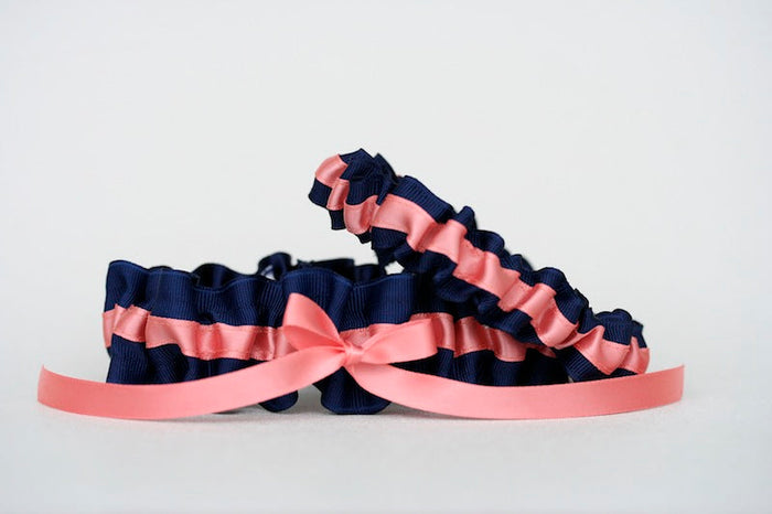 Navy and Coral Garter Set