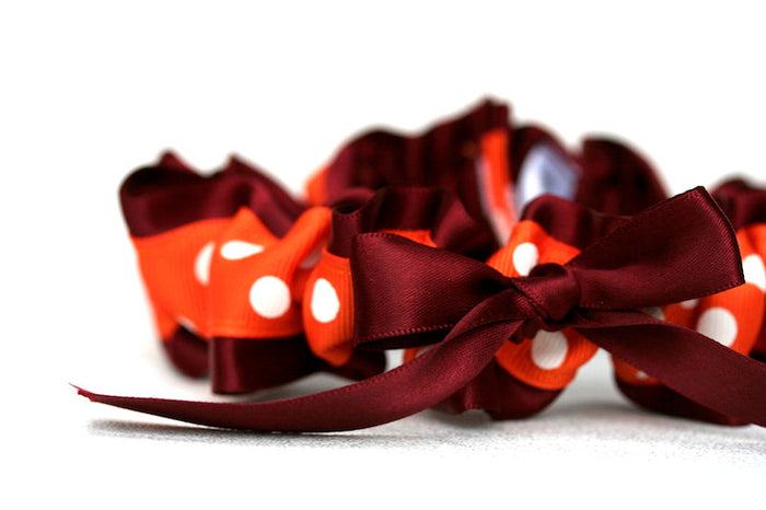 Orange Polka Dot and Maroon Garter Set